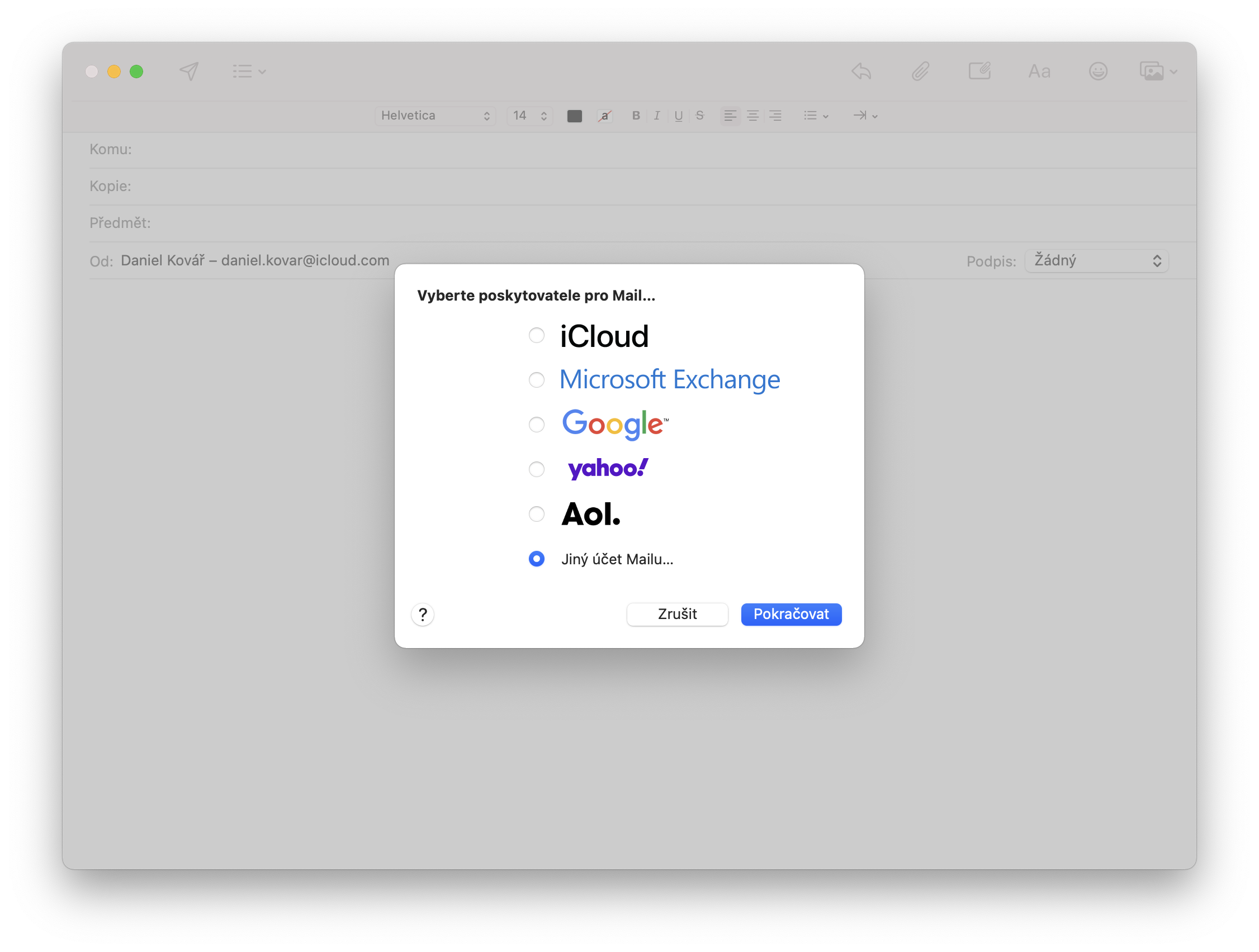 POskytovatel emailu MacOS Mail