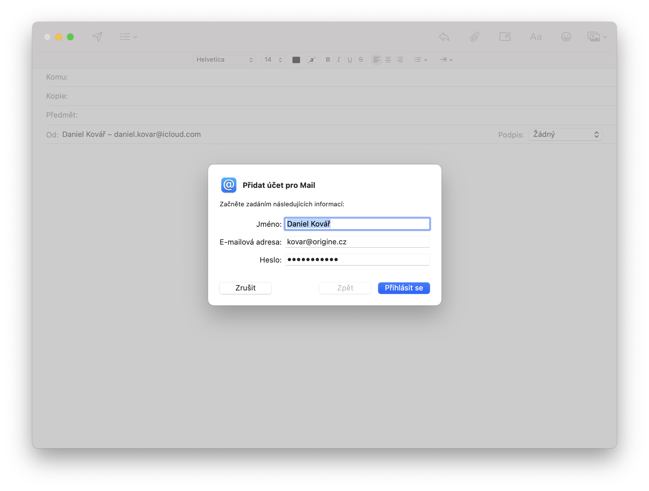 Přidat účet macos Mail 1. krok